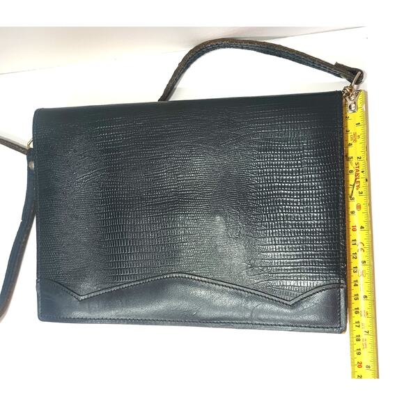 VINTAGE HALA NAVY LEATHER SNAKESKIN PRINT FLAP RETRO PURSE - Picture 4 of 11